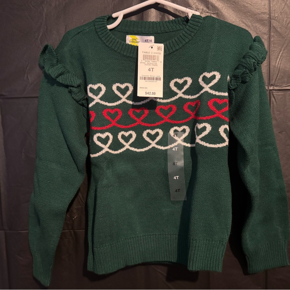 Epic Threads girls Green Sweater with Heart Design